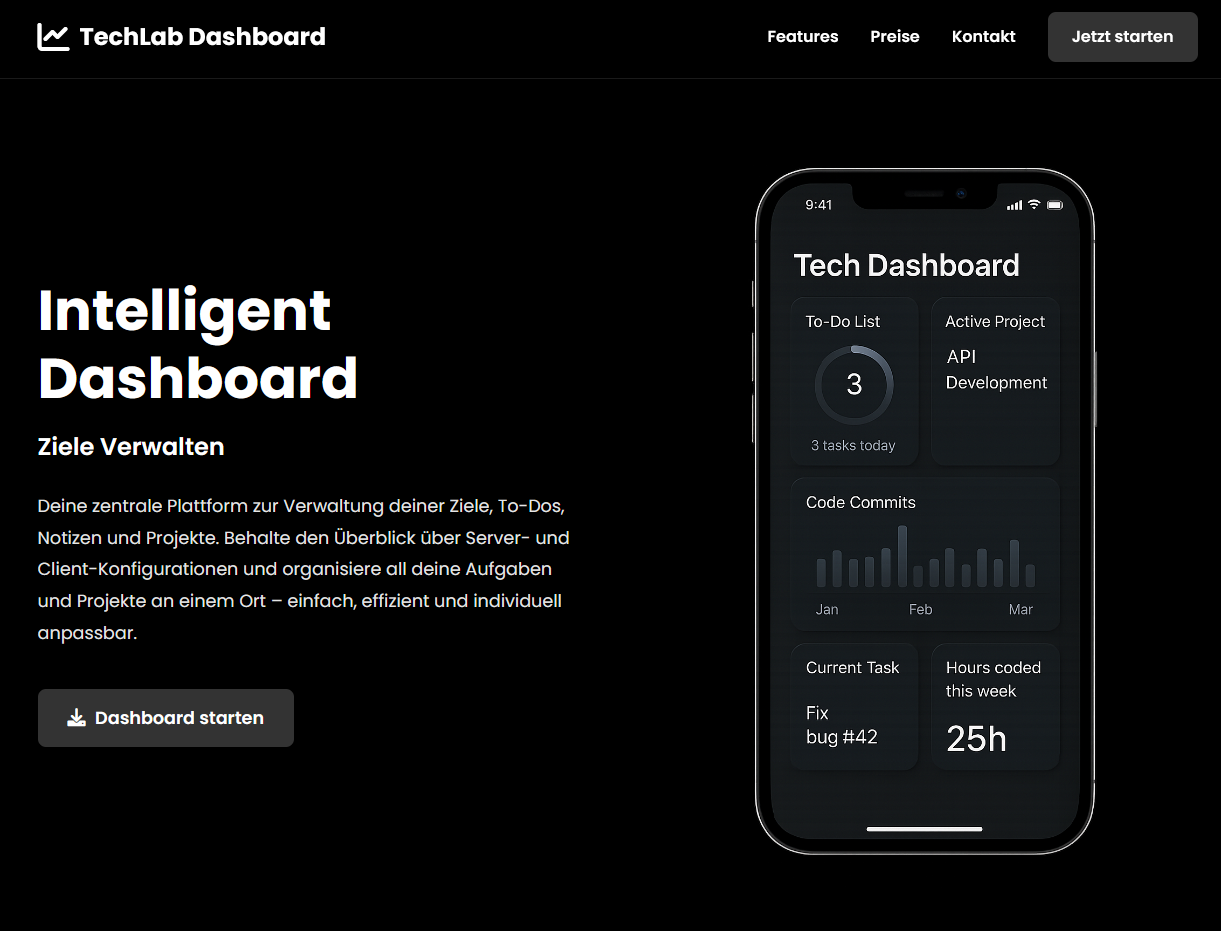 Dashboard task app — landing concept preview